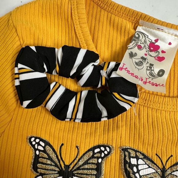 NWT Jenna & Jessie 2Pc Yellow Butterfly Top and Black Striped Shorts Set Size 10 - Picture 3 of 11
